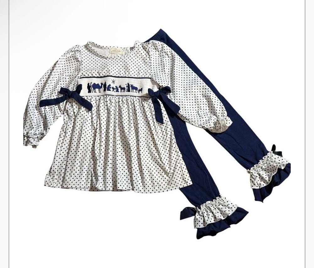 Marie Nicole Clothing Polka Dot Smocked Nativity Ruffle Outfit Set XL